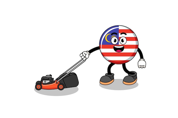 Malaysia flag illustration cartoon holding lawn mower