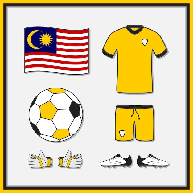 Malaysia Football Cartoon Vector Illustration Football Jerseys And Football Ball Flat Icon Outline