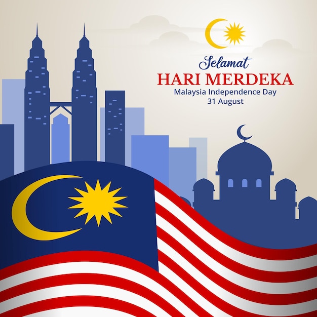 Malaysia independence day background with view of city and landmark illustration