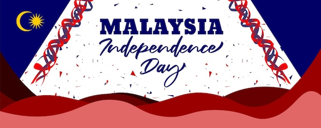 Malaysia Independence day colorful background with ribbon and geometric illustration design