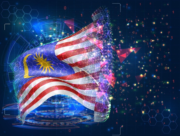 Malaysia vector flag virtual abstract 3D object from triangular polygons on a blue background