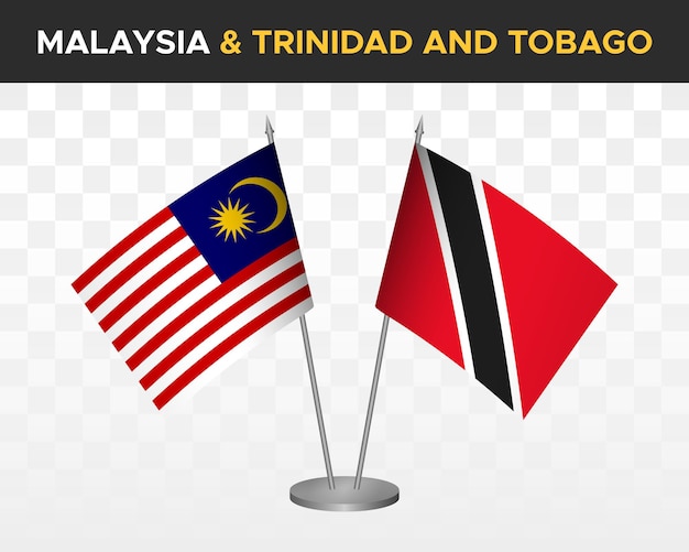 Malaysia vs Trinidad tobago desk flags mockup isolated on white. 3d vector illustration table flags