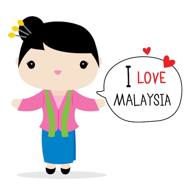 Malaysia Woman National Dress Cartoon Vector