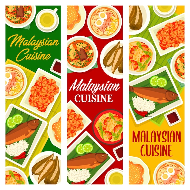 Malaysian cuisine meals and dishes banners