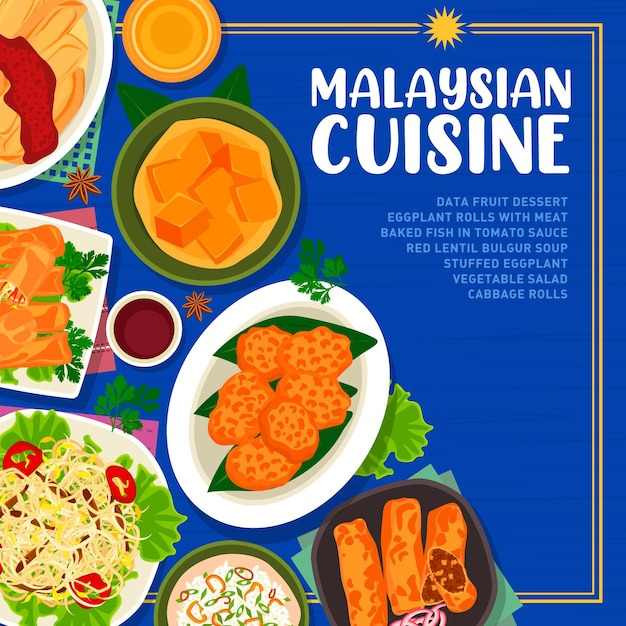 Malaysian cuisine menu cover vector template