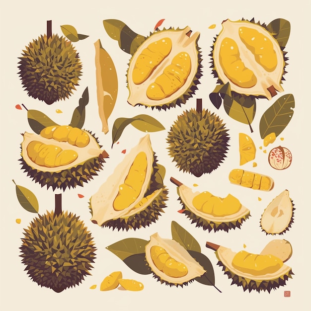 Vector malaysian durian fruit patterns with spiky designs