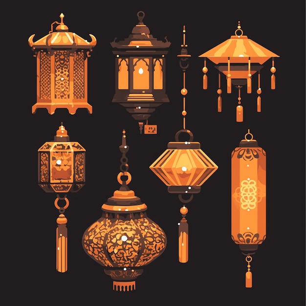 Vector malaysian lantern patterns with warm glow