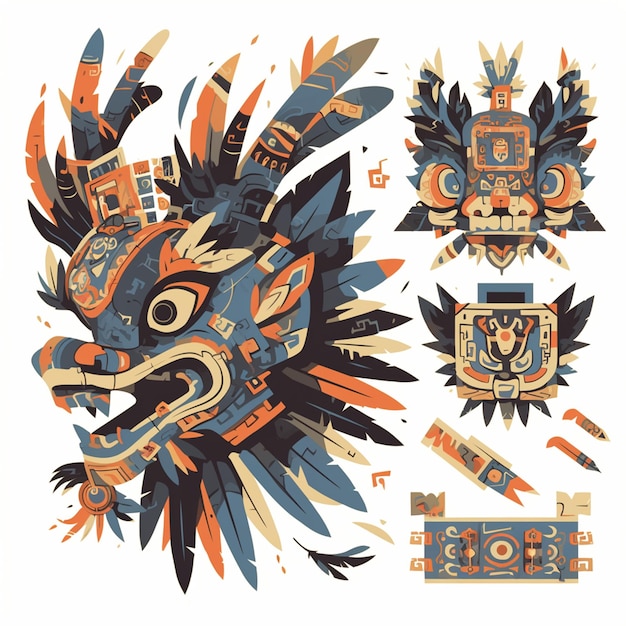 Malaysian traditional mask patterns with expressive designs