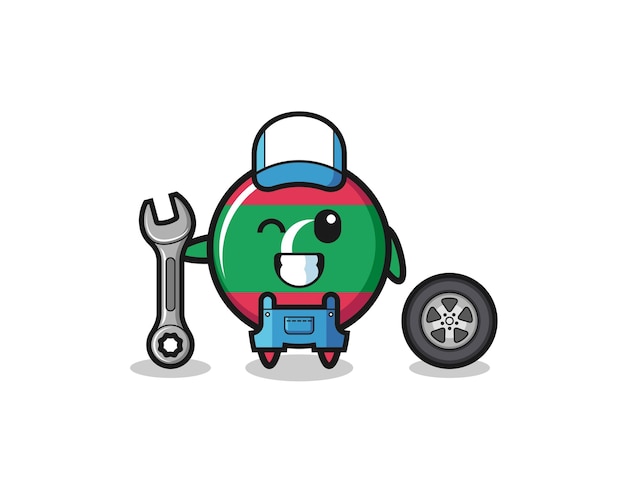 The maldives flag character as a mechanic mascot cute design