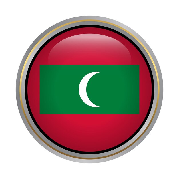 Maldives flag circle shape button glass texture on white