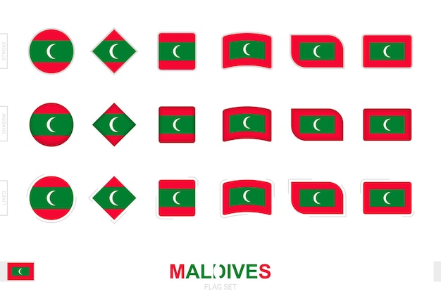 Maldives flag set, simple flags of Maldives with three different effects.