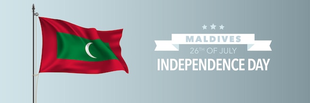 Maldives happy independence day     illustration. Maldivian national holiday 26th of July design element with waving flag on flagpole