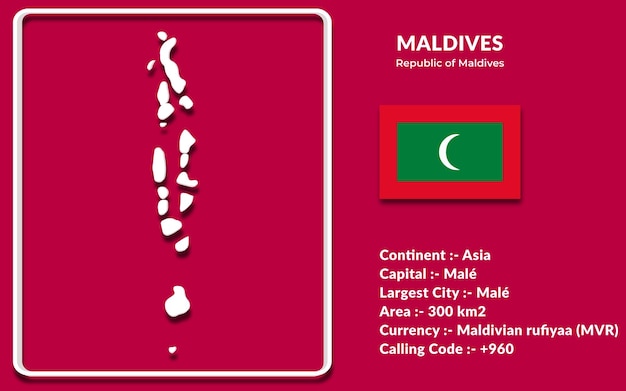 Maldives map design in 3d style with national flag