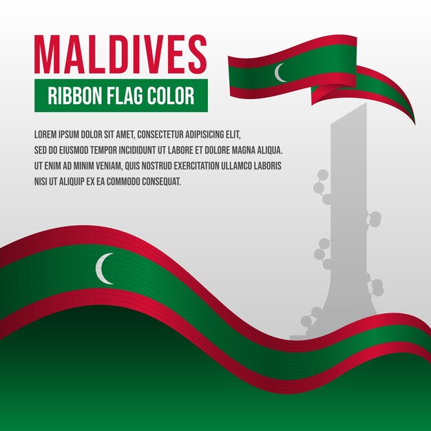 Vector maldives ribbon flag with tsunami monument silhouette and decoration