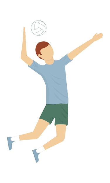 Male athlete is playing volleyball Power delivery of the ball in a jump Cartoon Vector