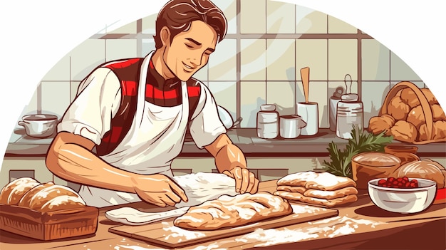 Male Baker Baking Christmas Bread Illustration