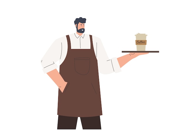 Male barista or waiter characters in uniform restaurant or coffee shop