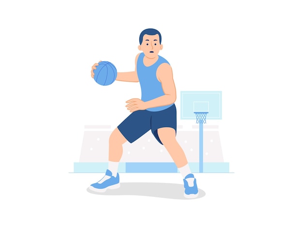 Male basketball player ball handling controlling the ball on basketball court concept illustration