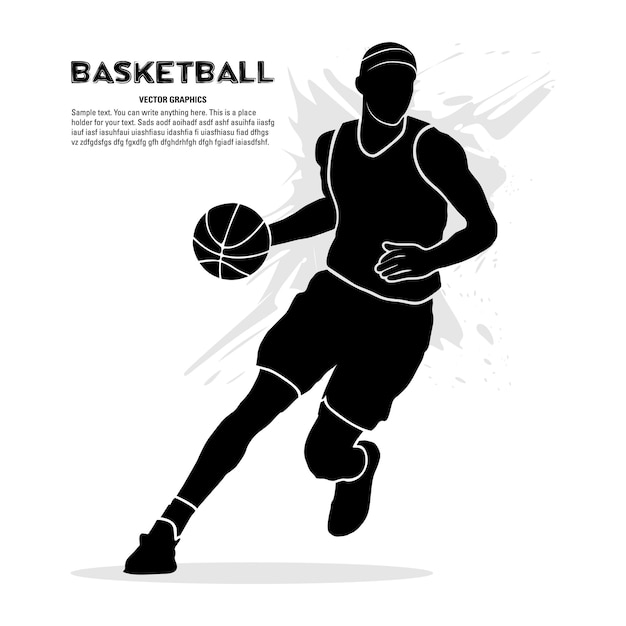 Male basketball player running and dribbling. Vector illustration