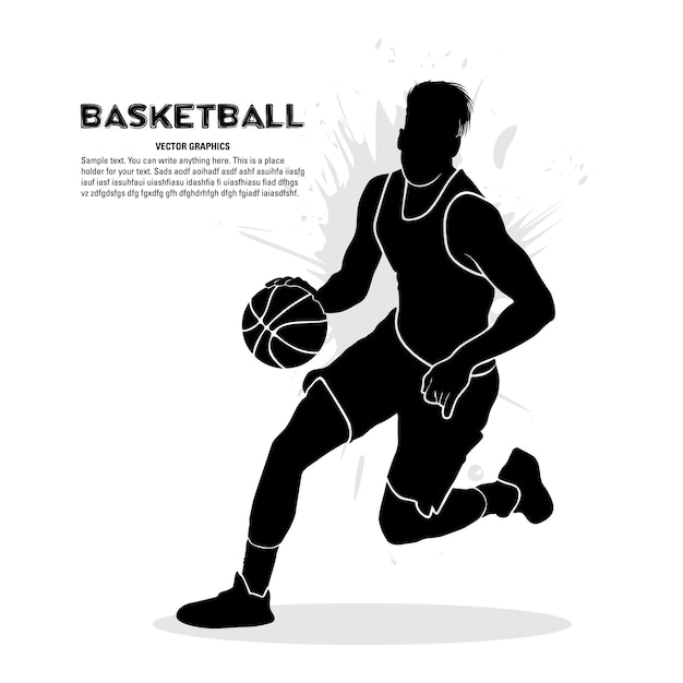 Male basketball player running with ball. Vector illustration