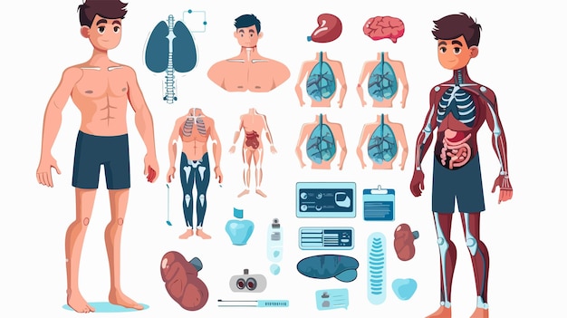 Vector male body healthcare data cartoon vector illustration