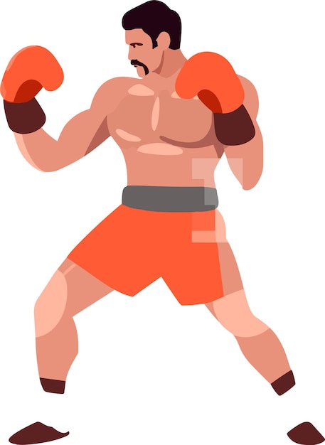 A male boxer in an attacking stance