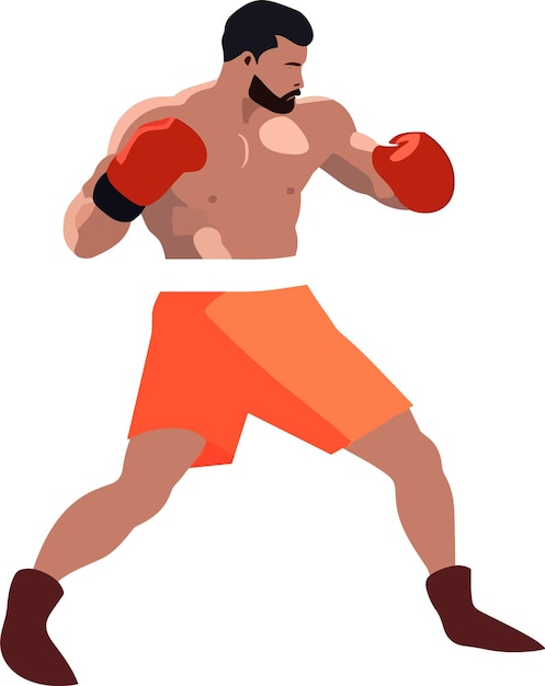 A male boxer in an attacking stance