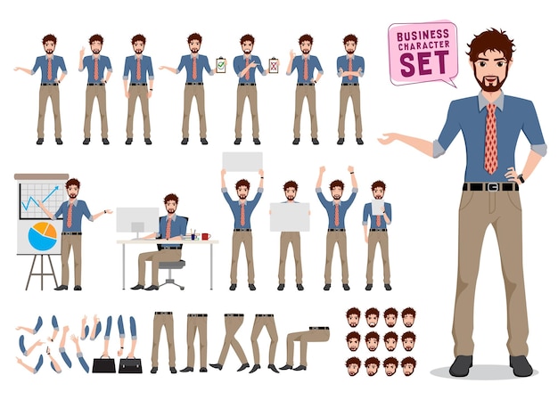 Male business character creation vector set  Office man cartoon character standing and talking