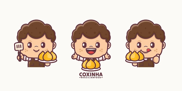 male cartoon mascot with brazilian food coxinha