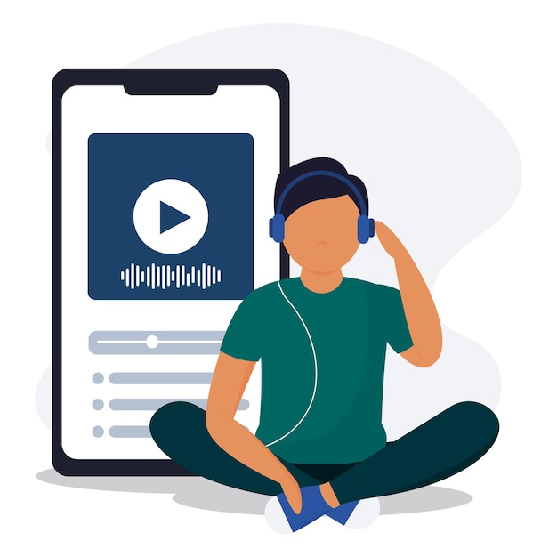 Male character listening to music on cellphone Vector