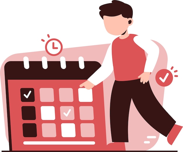 The male character makes a plan with a calendar Vector illustration