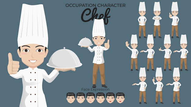 Male Chef Character Set with Variety of Pose and Face Expression