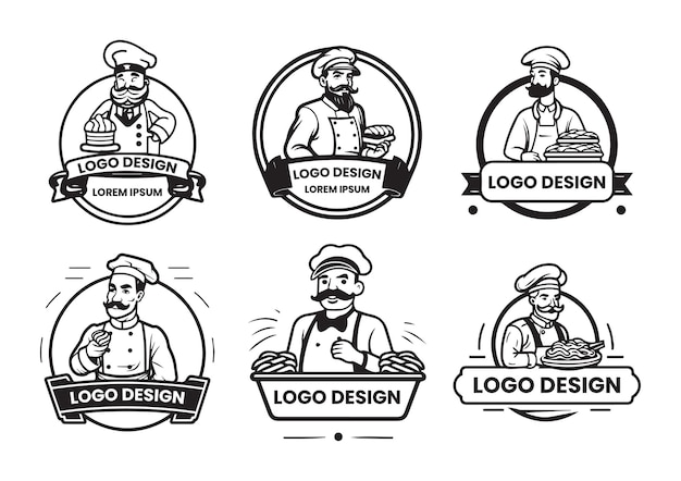 Male chef logo in flat line art style