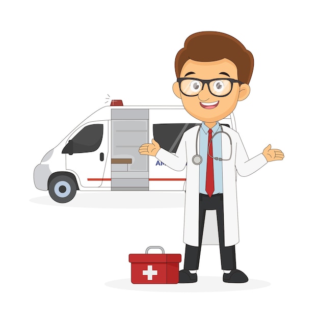 Male Doctor Vector Character with Case