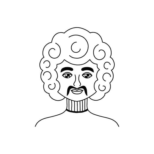 Male face in doodle style on white background.