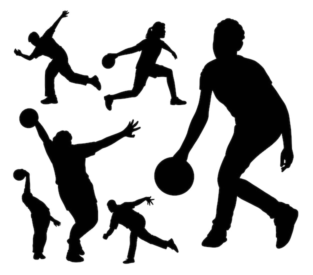 Male and female bowling sport player silhouette