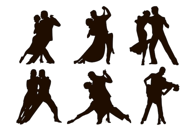 Male and female dancing tango isolated on white background. Dancing couple of people silhouettes.