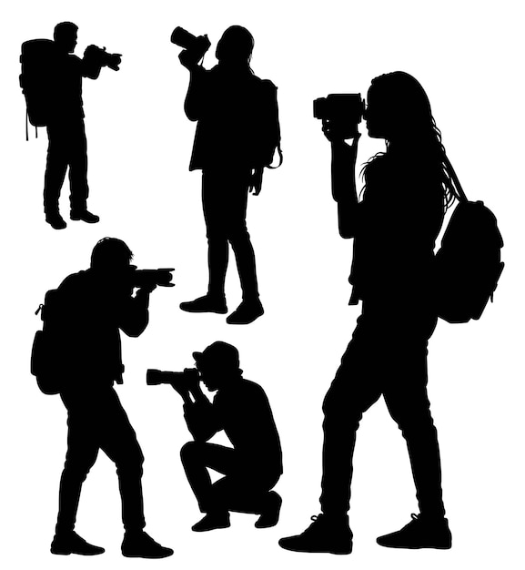 Male and female photographer action silhouette