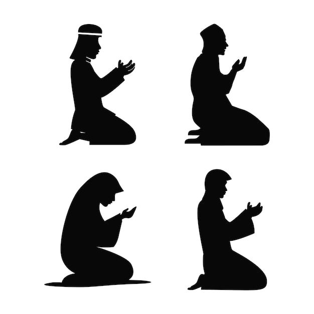 Male and female praying silhouettes. Male and female praying icons.