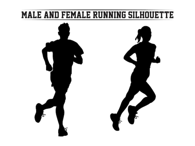 Male and female Running Silhouette Runner silhouette set of sprinters runners and joggers running