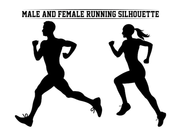 Male and female Running Silhouette Runner silhouette set of sprinters runners and joggers running