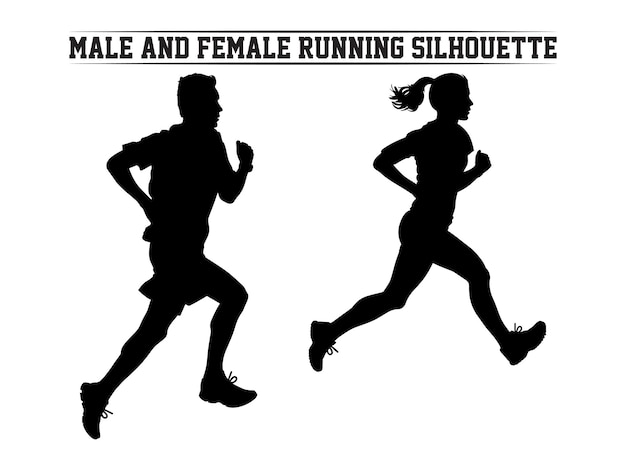 Male and female Running Silhouette Runner silhouette set of sprinters runners and joggers running