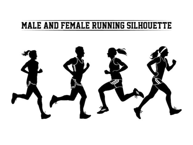 Male and female Running Silhouette Runner silhouette set of sprinters runners and joggers running