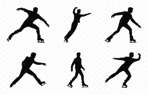 Male Figure Skater Silhouettes black Clipart Set Man Figure Ice Skating Silhouette Vector Bundle