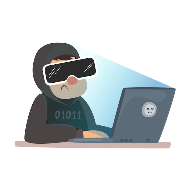 Male hacker in vr sitting and typing on a laptop Metaverse The danger of hacking a crypto wallet