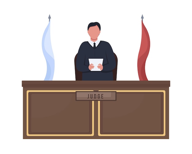 Male judge standing behind podium semi flat color vector character Full body person on white