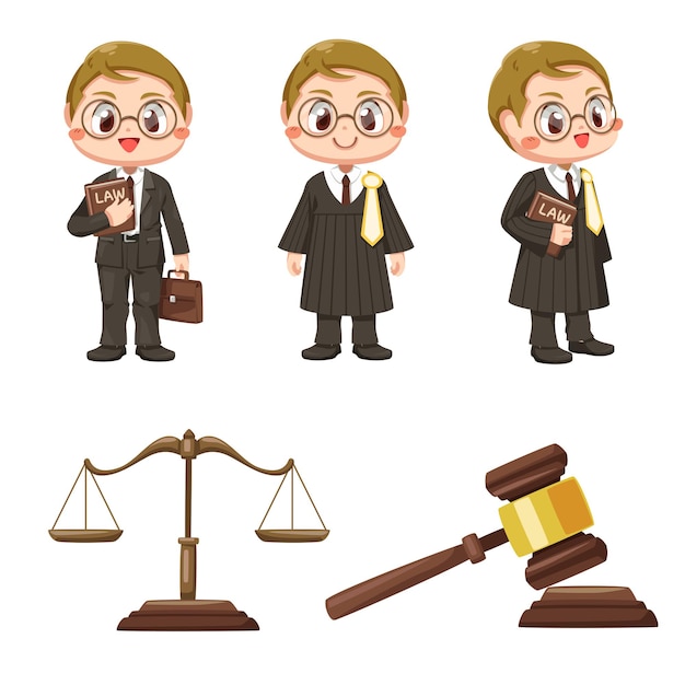 Male Lawyer set with Justice scales and wooden judge gavel