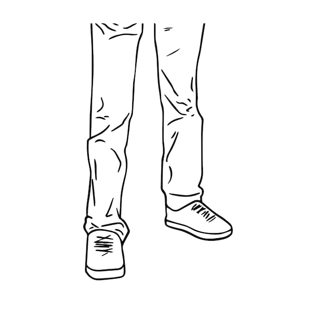 Male legs in pants and sneakers man doodle linear cartoon coloring