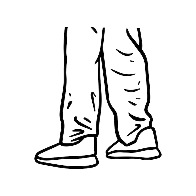 Male legs in pants and sneakers man doodle linear cartoon coloring