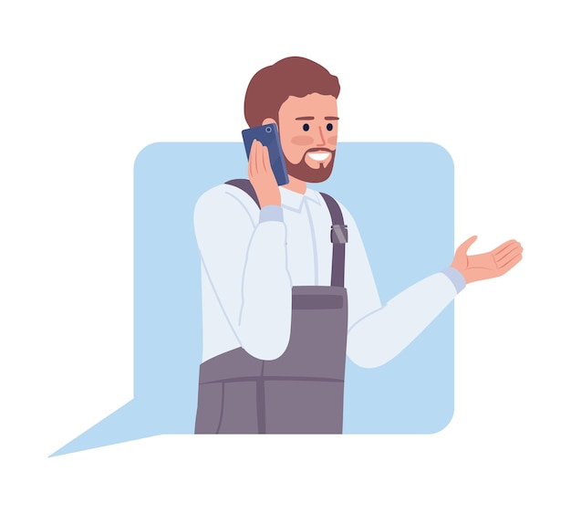 Male maintenance technician answering call flat concept vector illustration